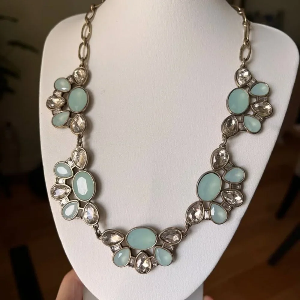 J. Crew Necklace Silver Blue White Cristals